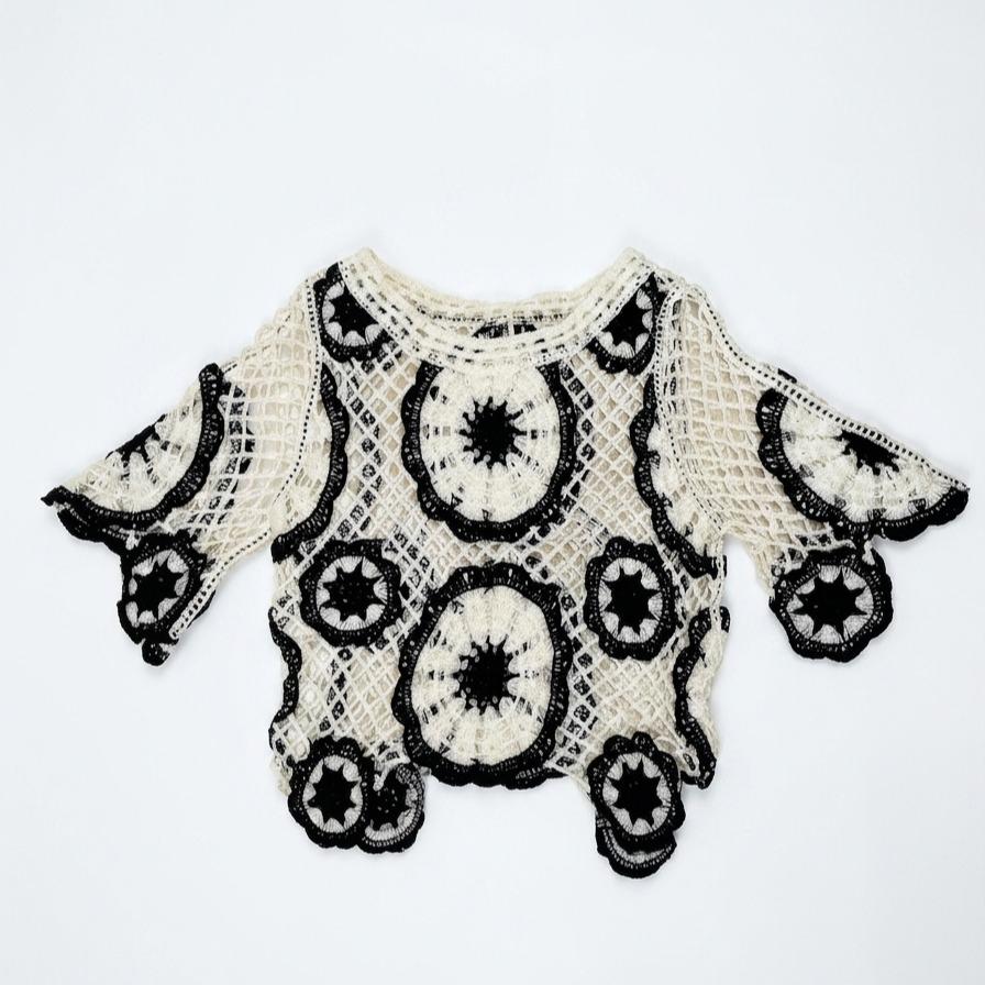 YULVET Top de Crochet Calado con Diseño Floral Estilo Boho Chic
