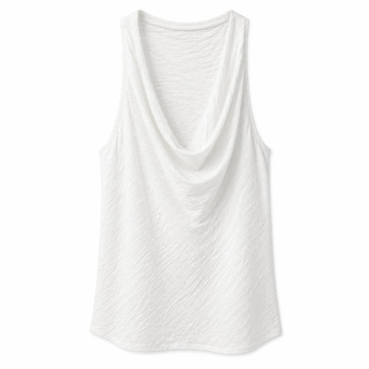 YULVET Top fluido sin mangas con escote drapeado efecto cuello vuelto y tejido texturizado