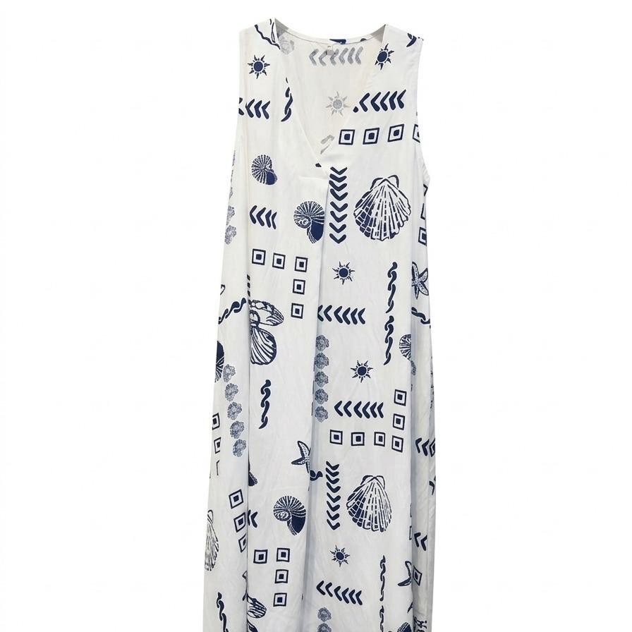 Vestido estampado estilo boho con escote en V, corte fluido y tejido ligero ideal para verano, diseño cómodo y elegante perfecto para looks casuales o vacaciones