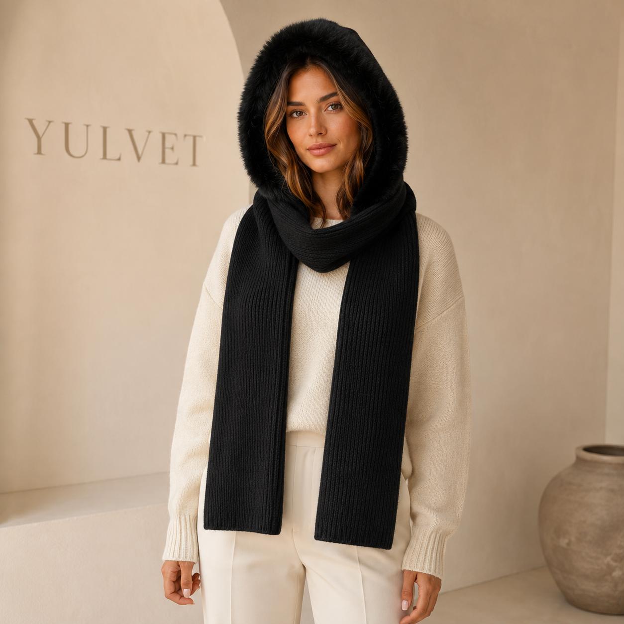 YULVET Bufanda Capucha 2 en 1 para Mujer con Borde de Pelo Suave, Tejido de Punto Cálido y Diseño Versátil para Otoño e Invierno