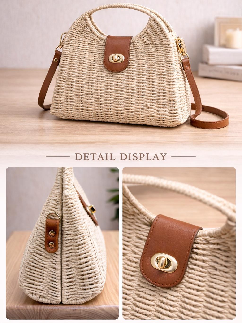 YULVET Bolso Trenzado de Diseño Natural con Asa Redonda y Correa de Cuero Chic