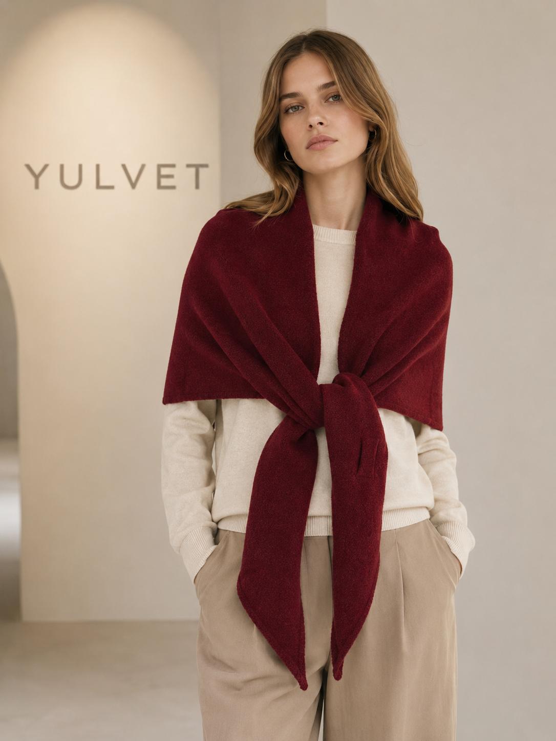 YULVET Chal Triangular para Mujer de 100% Poliéster con Abertura Pasante y Puntas Alargadas, Textura Suave y Caída Natural, Pañuelo Envolvente Versátil para Llevar como Bufanda o Estola