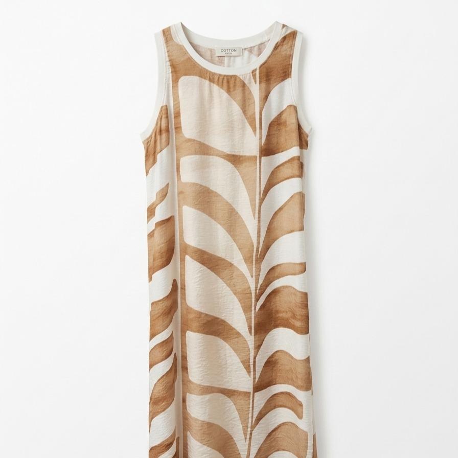 Vestido estampado  con cuello redondo sin mangas, corte amplio fluido estilo elegante casual y tejido ligero ideal para verano