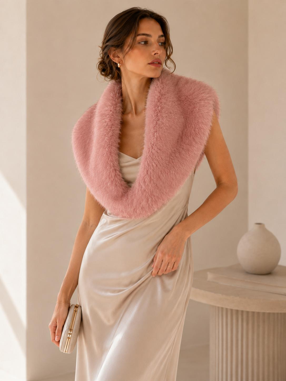 YULVET Cuello de Pelo Sintético Suave y Elegante para Mujer, Accesorio de Abrigo con Diseño Alargado y Puntas Estrechas para Vestidos, Chaquetas y Looks de Fiesta