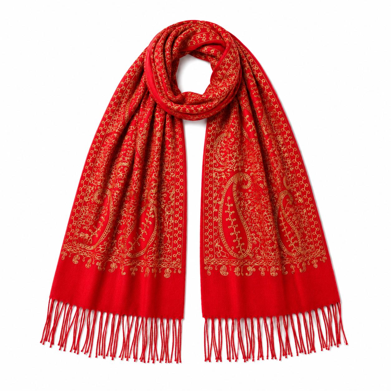 YULVET Bufanda de punto suave con estampado ornamental tipo jacquard, acabado elegante con flecos y diseño versátil para otoño e invierno
