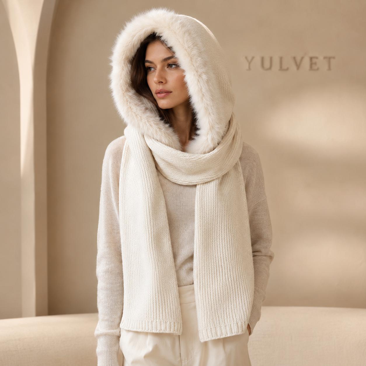 YULVET Bufanda Capucha 2 en 1 para Mujer con Borde de Pelo Suave, Tejido de Punto Cálido y Diseño Versátil para Otoño e Invierno