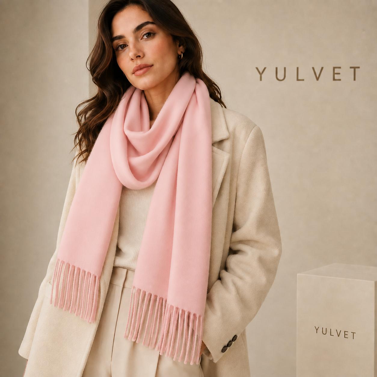 YULVET Bufanda grande para mujer de tacto suave con flecos, acabado liso y diseño elegante y versátil para uso diario, viajes y ocasiones especiales