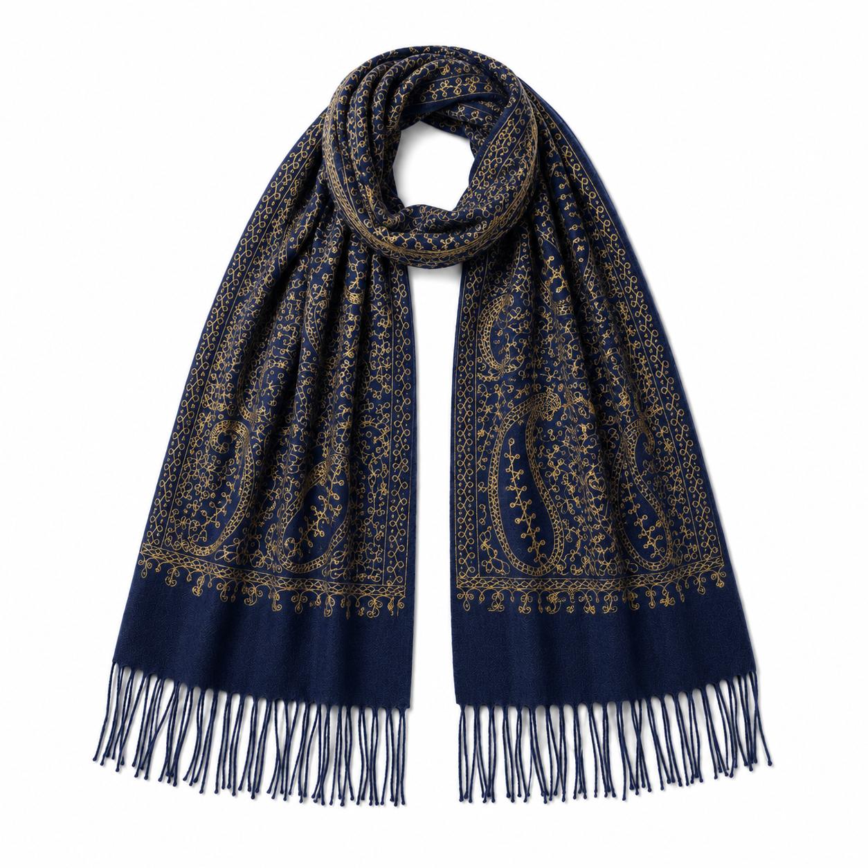 YULVET Bufanda de punto suave con estampado ornamental tipo jacquard, acabado elegante con flecos y diseño versátil para otoño e invierno