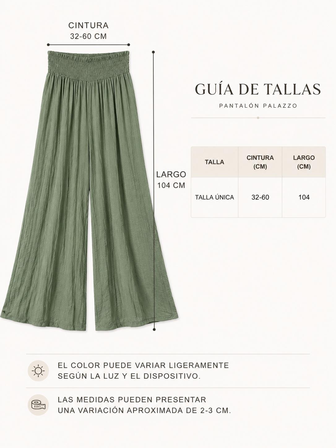 YULVET Pantalón palazzo fluido de tiro alto con cintura elástica fruncida y pernera ancha con caída ligera