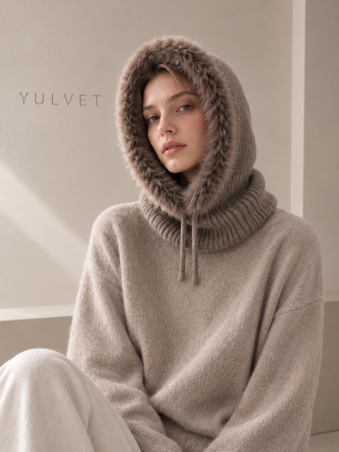YULVET Balaclava de Punto con Capucha Integrada y Cuello Envolvente, Diseño Multifunción con Cordón Ajustable, Cálida y Cómoda para Otoño e Invierno, Talla Única