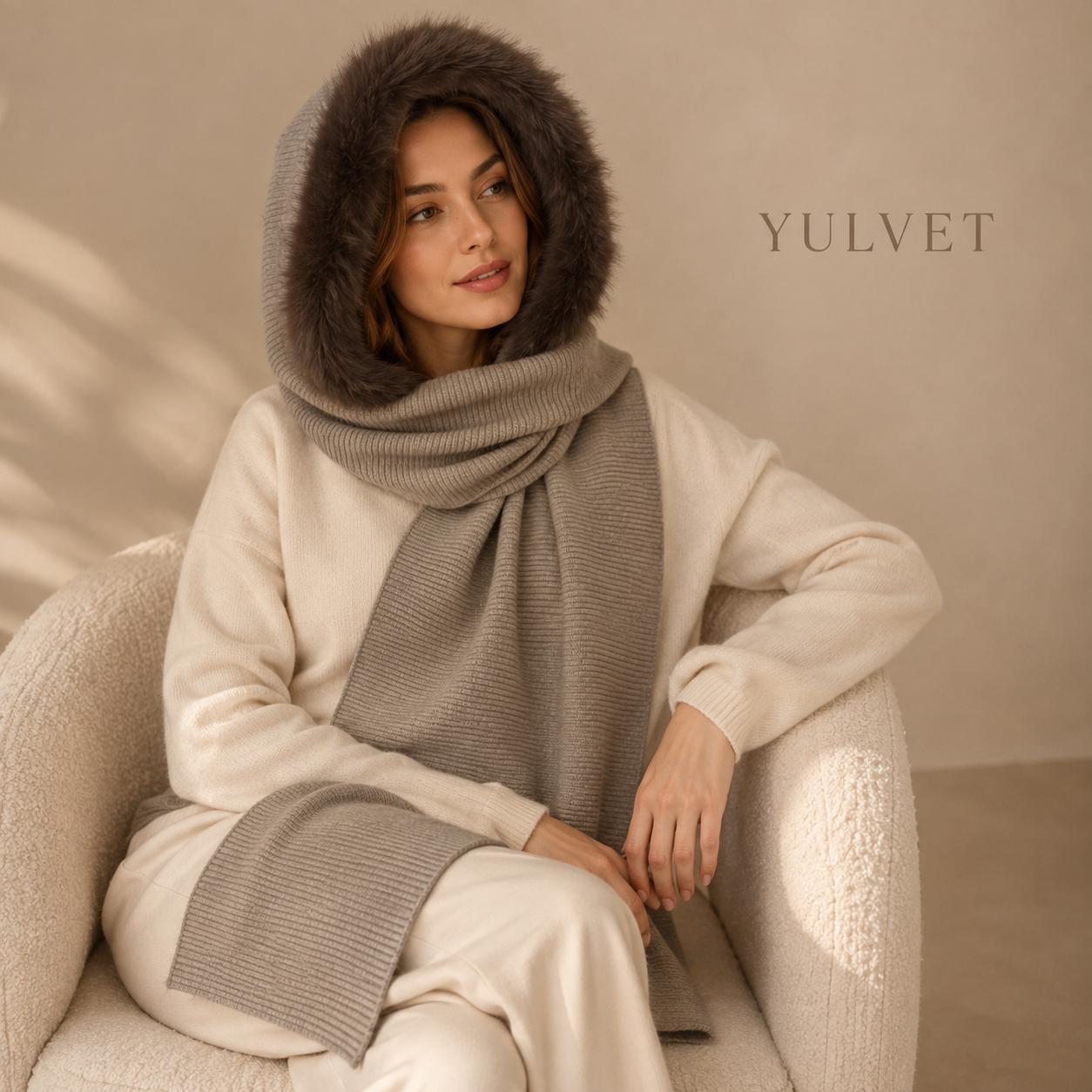 YULVET Bufanda Capucha 2 en 1 para Mujer con Borde de Pelo Suave, Tejido de Punto Cálido y Diseño Versátil para Otoño e Invierno