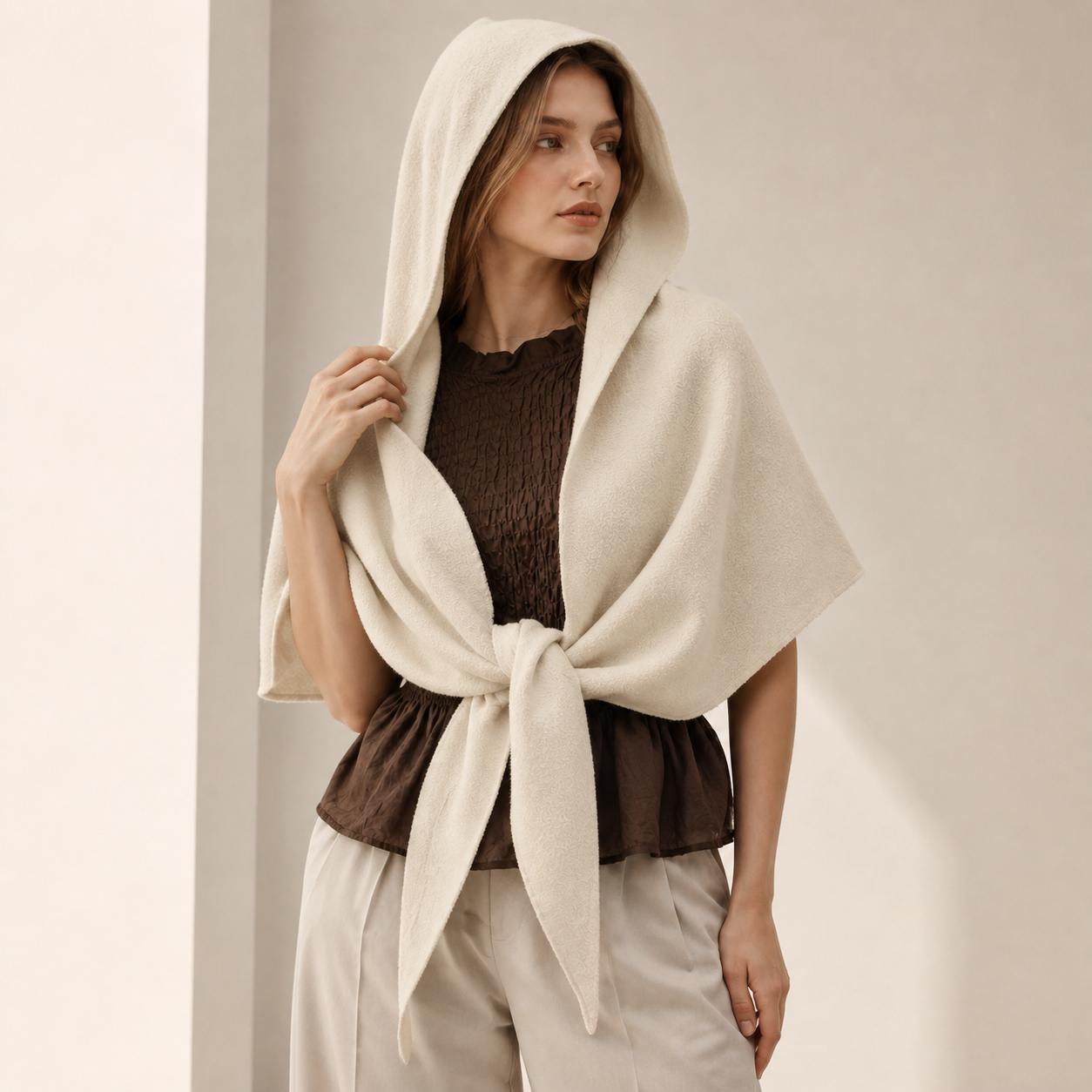 YULVET Capa Poncho con Capucha para Mujer | Chal Triangular de Tejido Suave con Caída Envolvente y Cierre Anudado | Capa Ligera Elegante para Otoño e Invierno