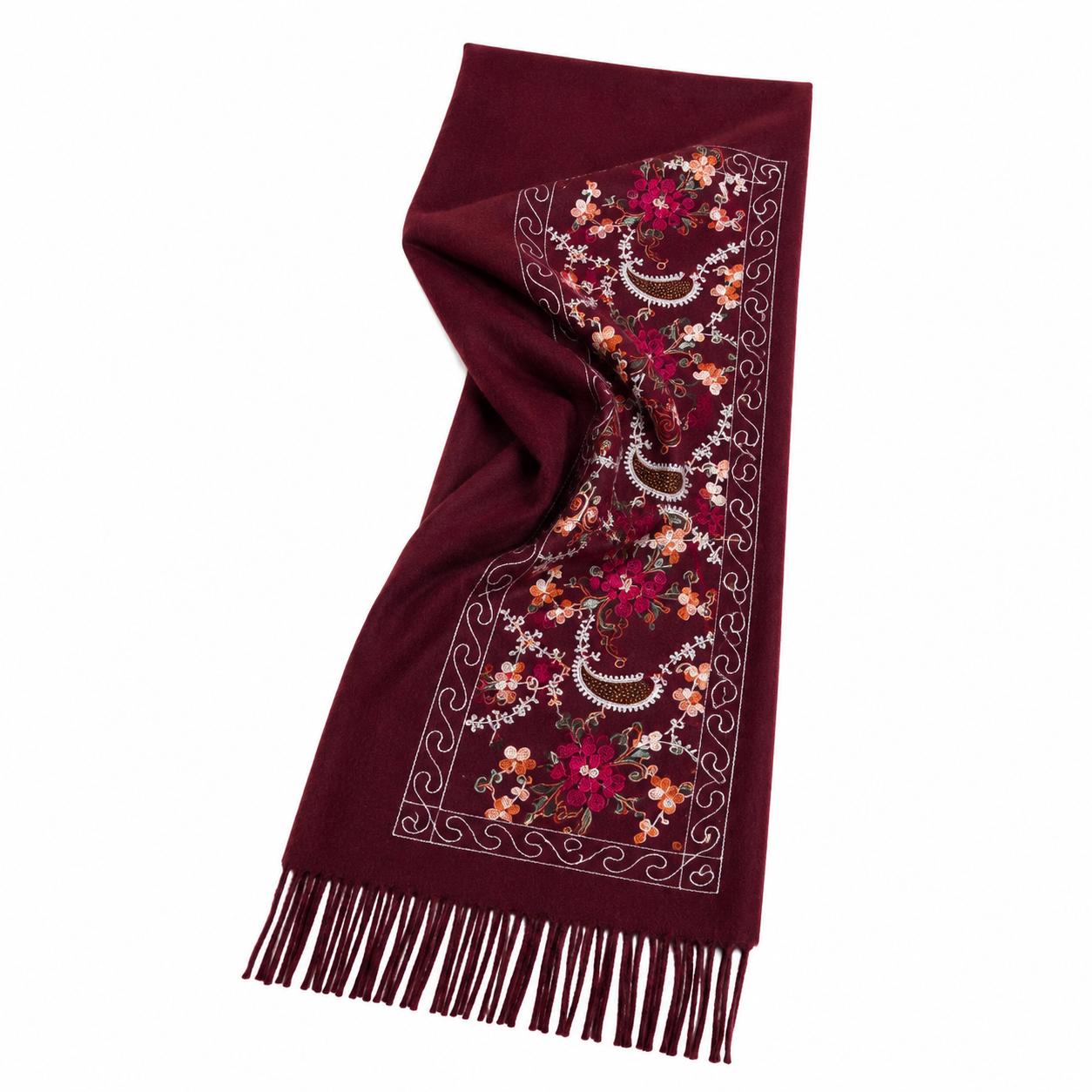 YULVET Bufanda Bordada de Mujer con Flecos, Estampado Floral y Detalles Ornamentales, Tejido Suave y Elegante para Otoño e Invierno