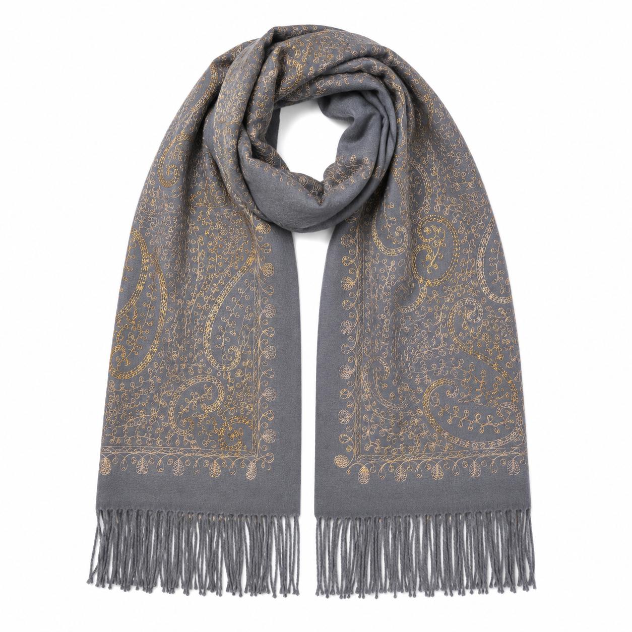 YULVET Bufanda de punto suave con estampado ornamental tipo jacquard, acabado elegante con flecos y diseño versátil para otoño e invierno