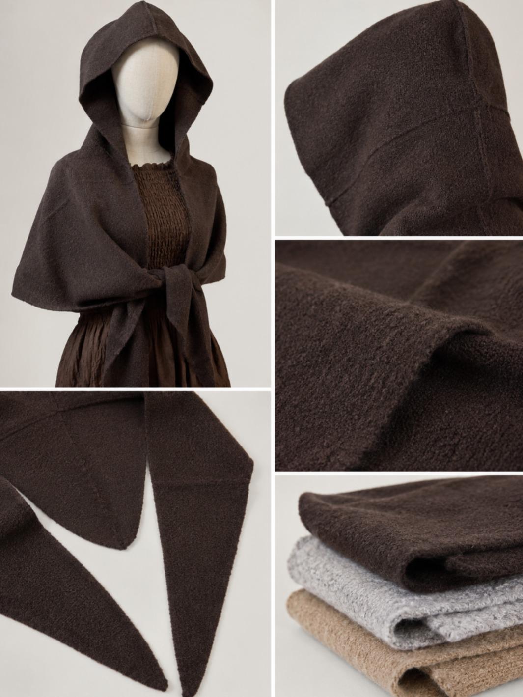 YULVET Capa Poncho con Capucha para Mujer | Chal Triangular de Tejido Suave con Caída Envolvente y Cierre Anudado | Capa Ligera Elegante para Otoño e Invierno