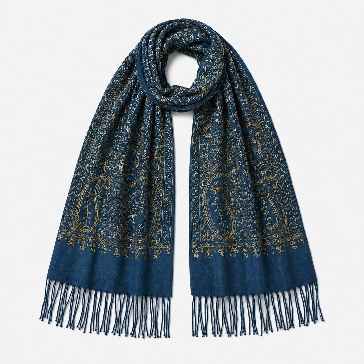 YULVET Bufanda de punto suave con estampado ornamental tipo jacquard, acabado elegante con flecos y diseño versátil para otoño e invierno