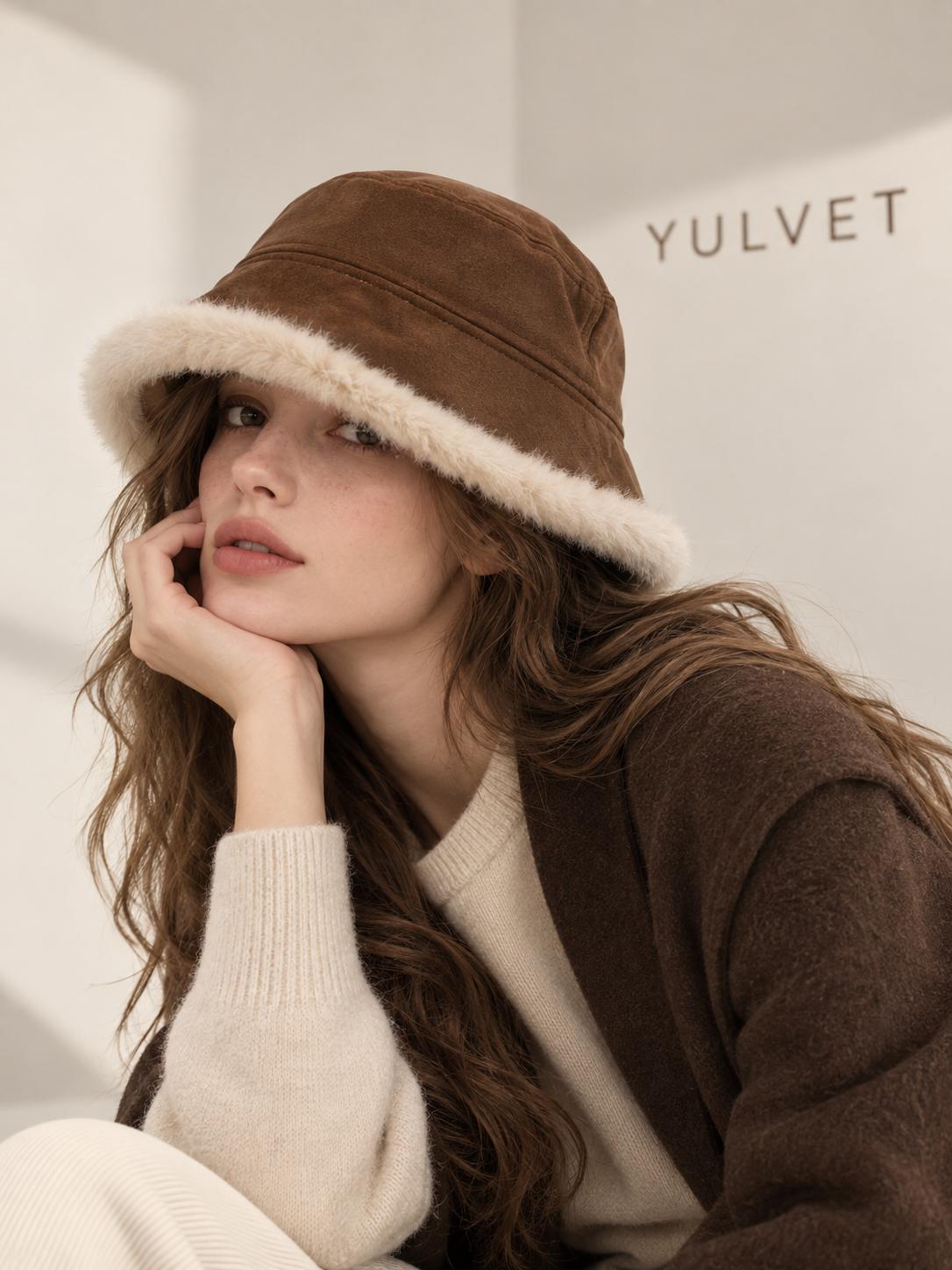 YULVET Sombrero Reversible de Mujer Tipo Bucket con Acabado Efecto Ante y Reverso de Pelo Suave, Gorro de Pescador de Copa Baja y Ala Caída para Otoño e Invierno