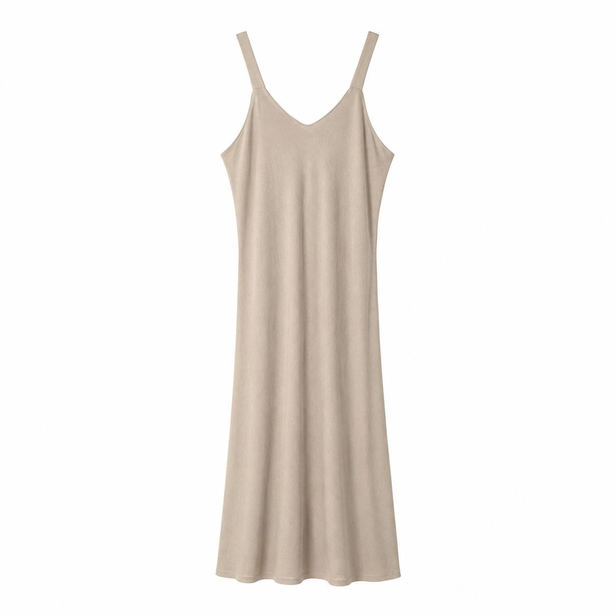 Vestido largo fluido YULVET de tirantes anchos con escote en pico y caída amplia efecto evasé