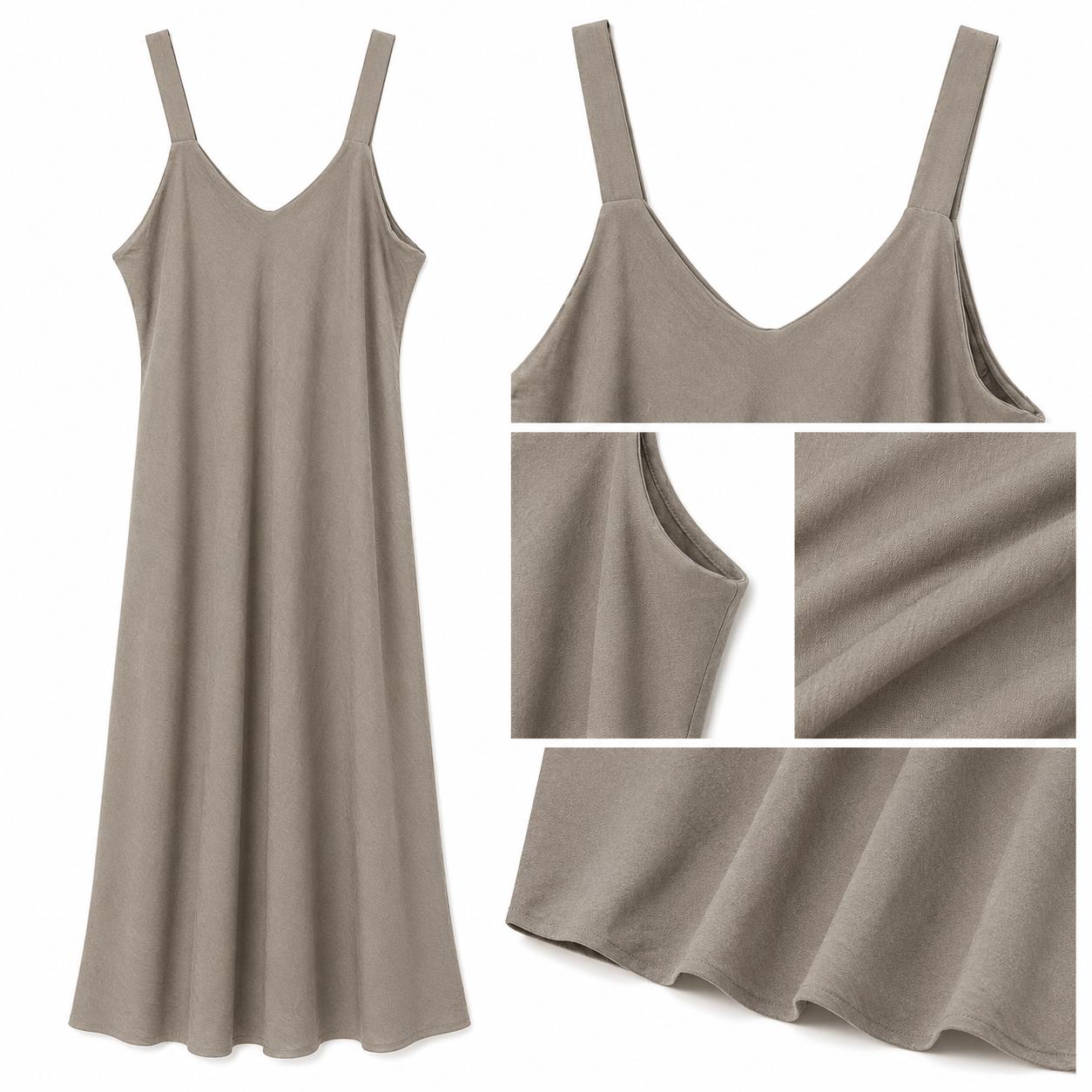 Vestido largo fluido YULVET de tirantes anchos con escote en pico y caída amplia efecto evasé