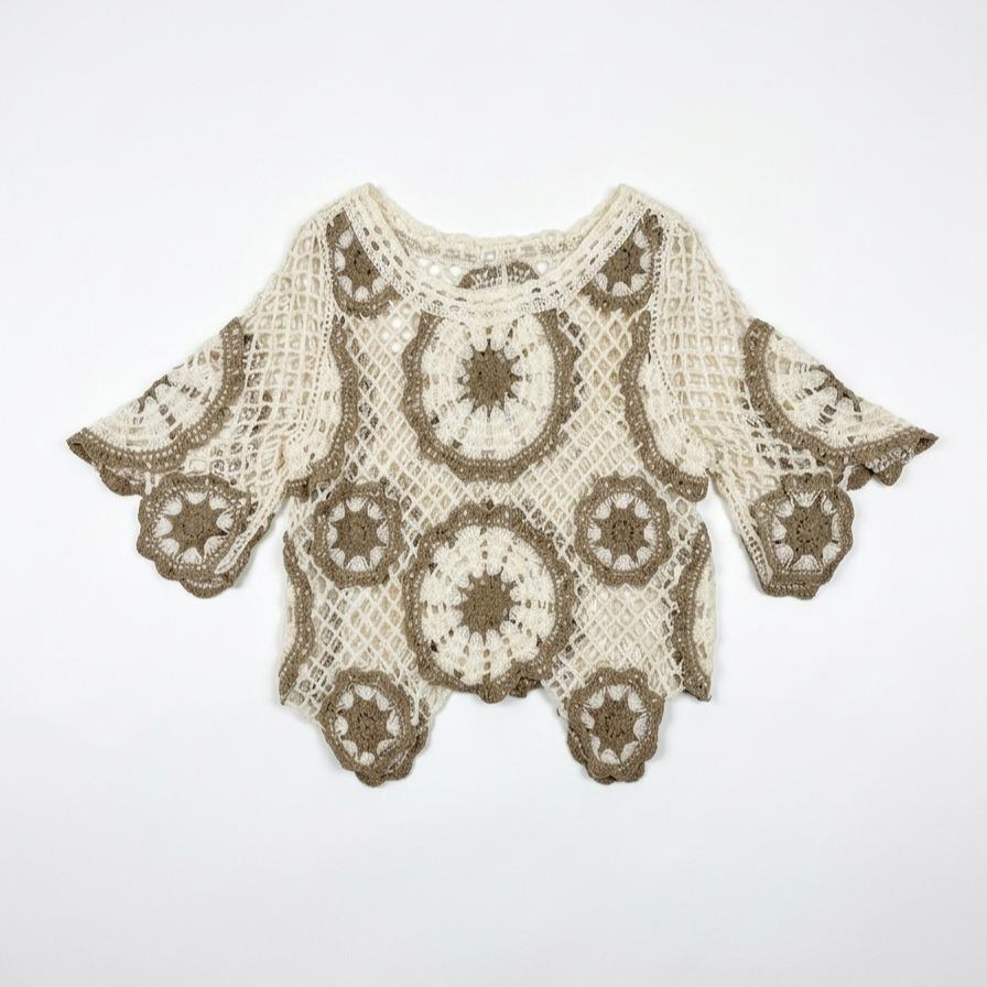 YULVET Top de Crochet Calado con Diseño Floral Estilo Boho Chic