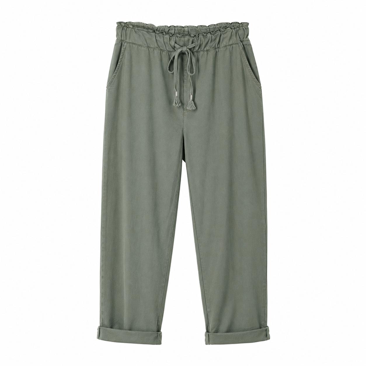 YULVET Pantalón de Algodón Corte Relajado con Cintura Elástica y Cordón Ajustable para Uso Diario con Bolsillos Laterales
