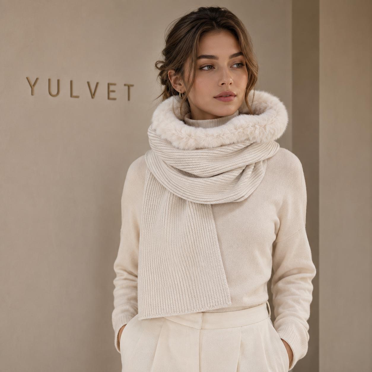 YULVET Bufanda Capucha 2 en 1 para Mujer con Borde de Pelo Suave, Tejido de Punto Cálido y Diseño Versátil para Otoño e Invierno