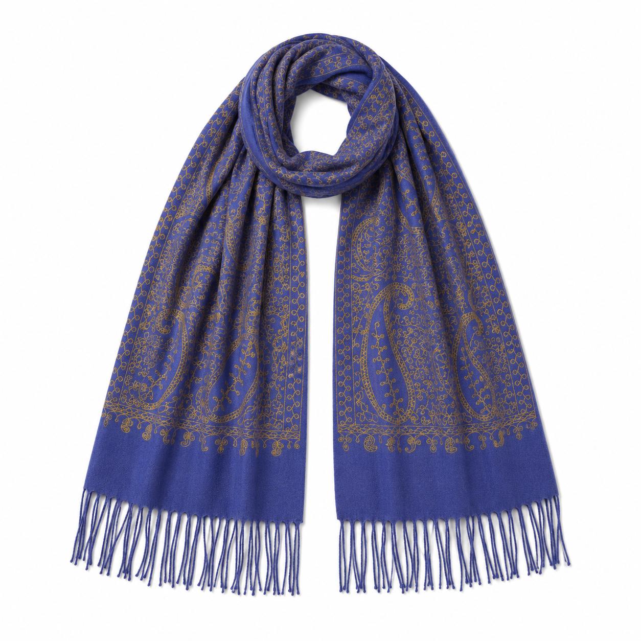 YULVET Bufanda de punto suave con estampado ornamental tipo jacquard, acabado elegante con flecos y diseño versátil para otoño e invierno