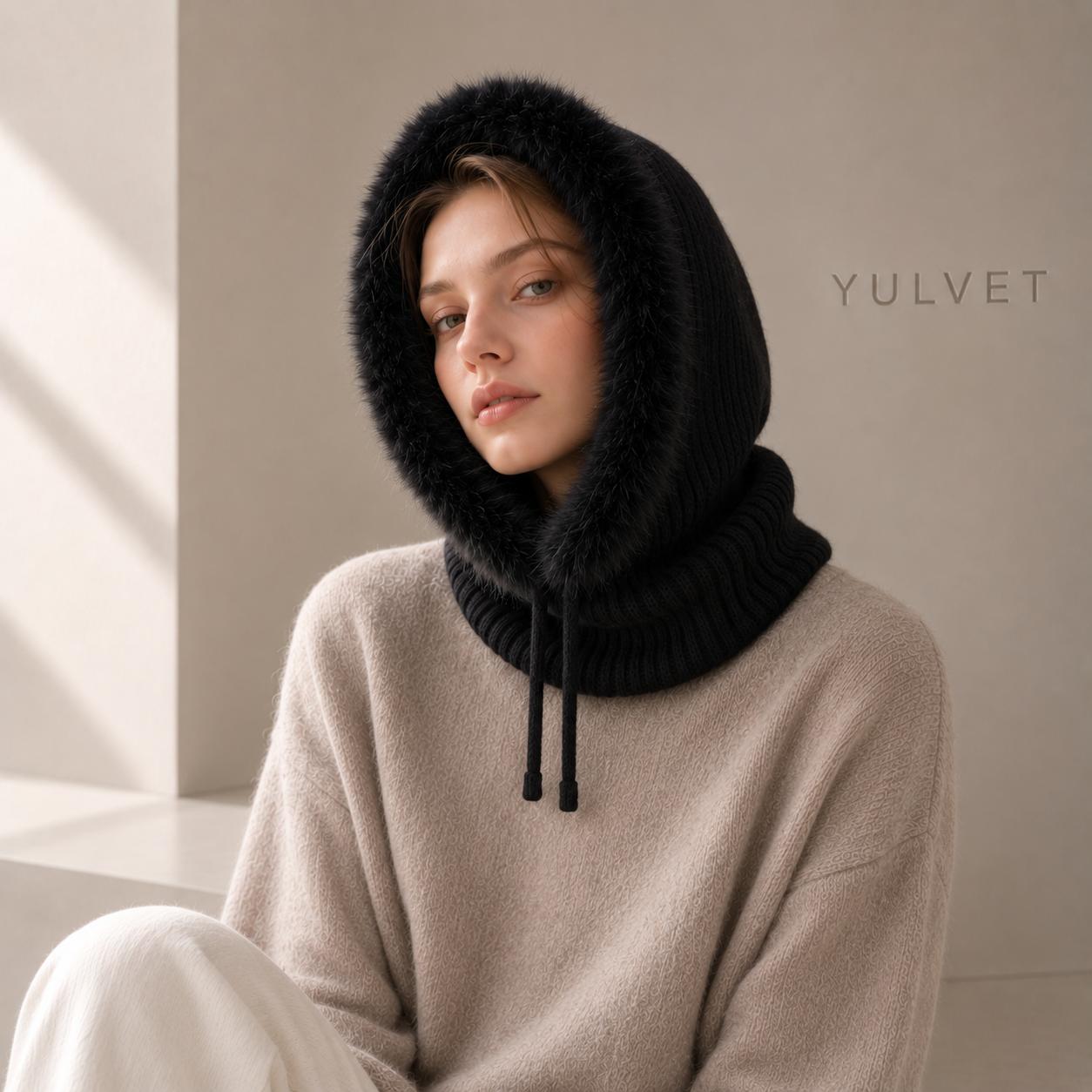 YULVET Balaclava de Punto con Capucha Integrada y Cuello Envolvente, Diseño Multifunción con Cordón Ajustable, Cálida y Cómoda para Otoño e Invierno, Talla Única