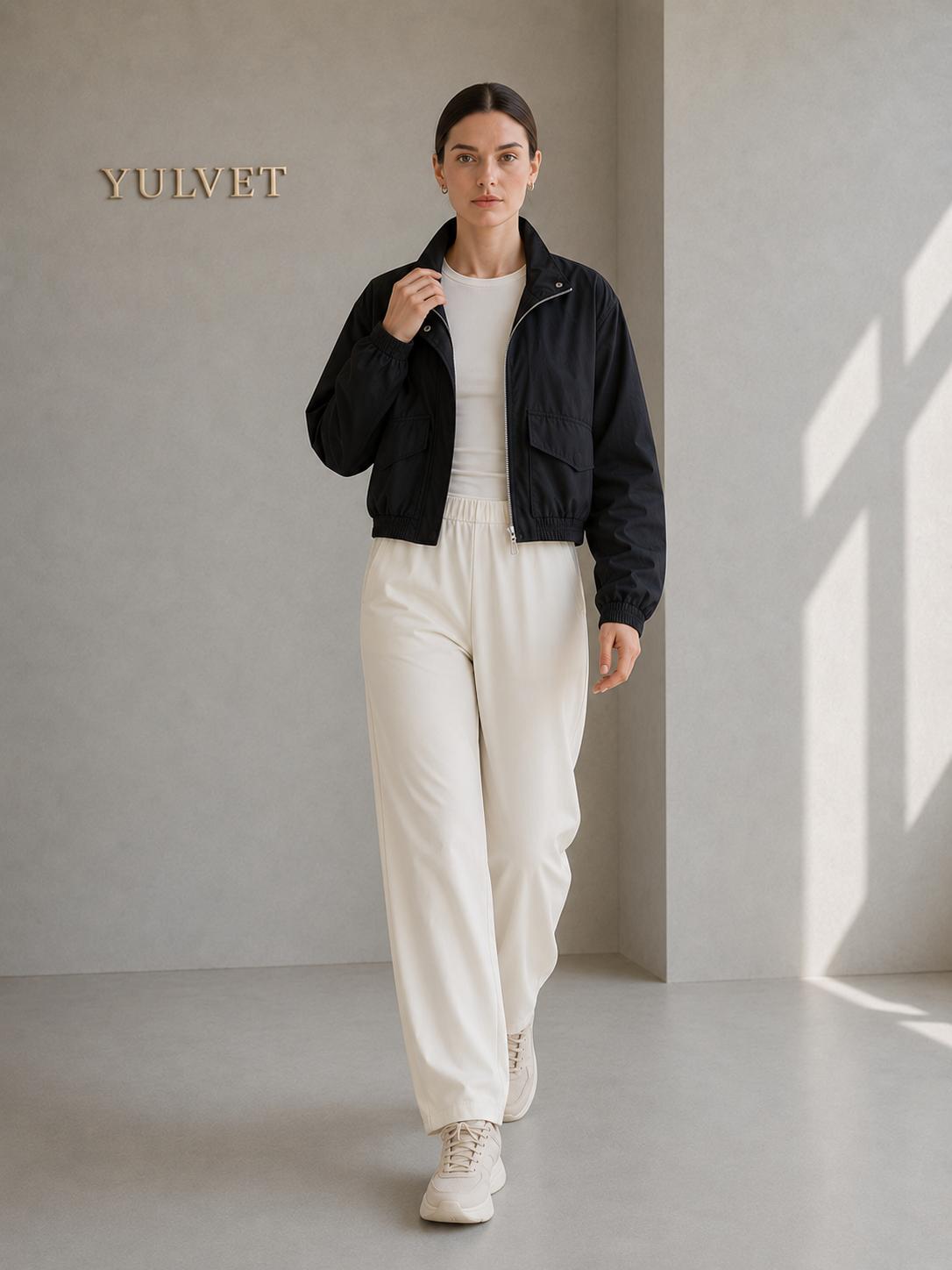 YULVET Chaqueta Ligera de Mujer con Cuello Alto, Cierre Frontal, Bolsillos Amplios, Puños Elásticos y Diseño Casual de Entretiempo