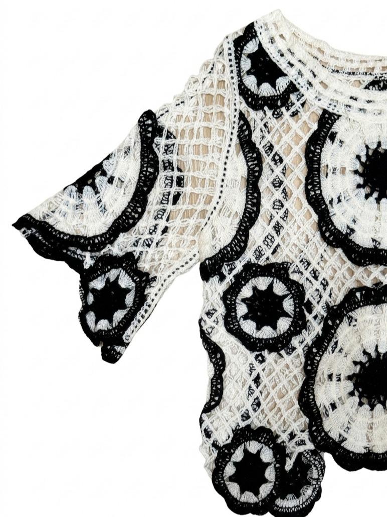 YULVET Top de Crochet Calado con Diseño Floral Estilo Boho Chic