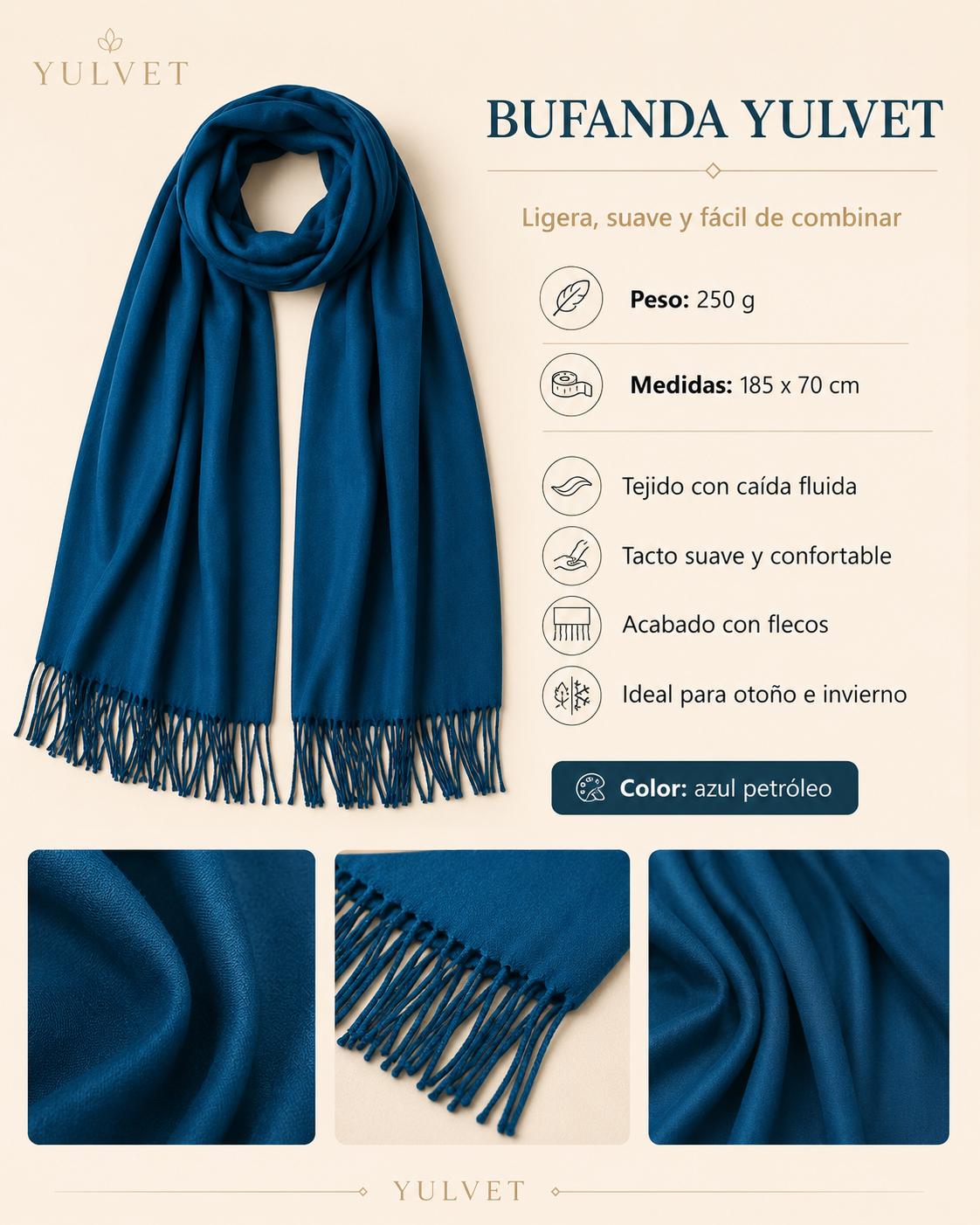 YULVET Bufanda para mujer de tacto suave con flecos, tejido liso ligero y caída elegante, accesorio versátil para uso diario, oficina, viajes y regalo