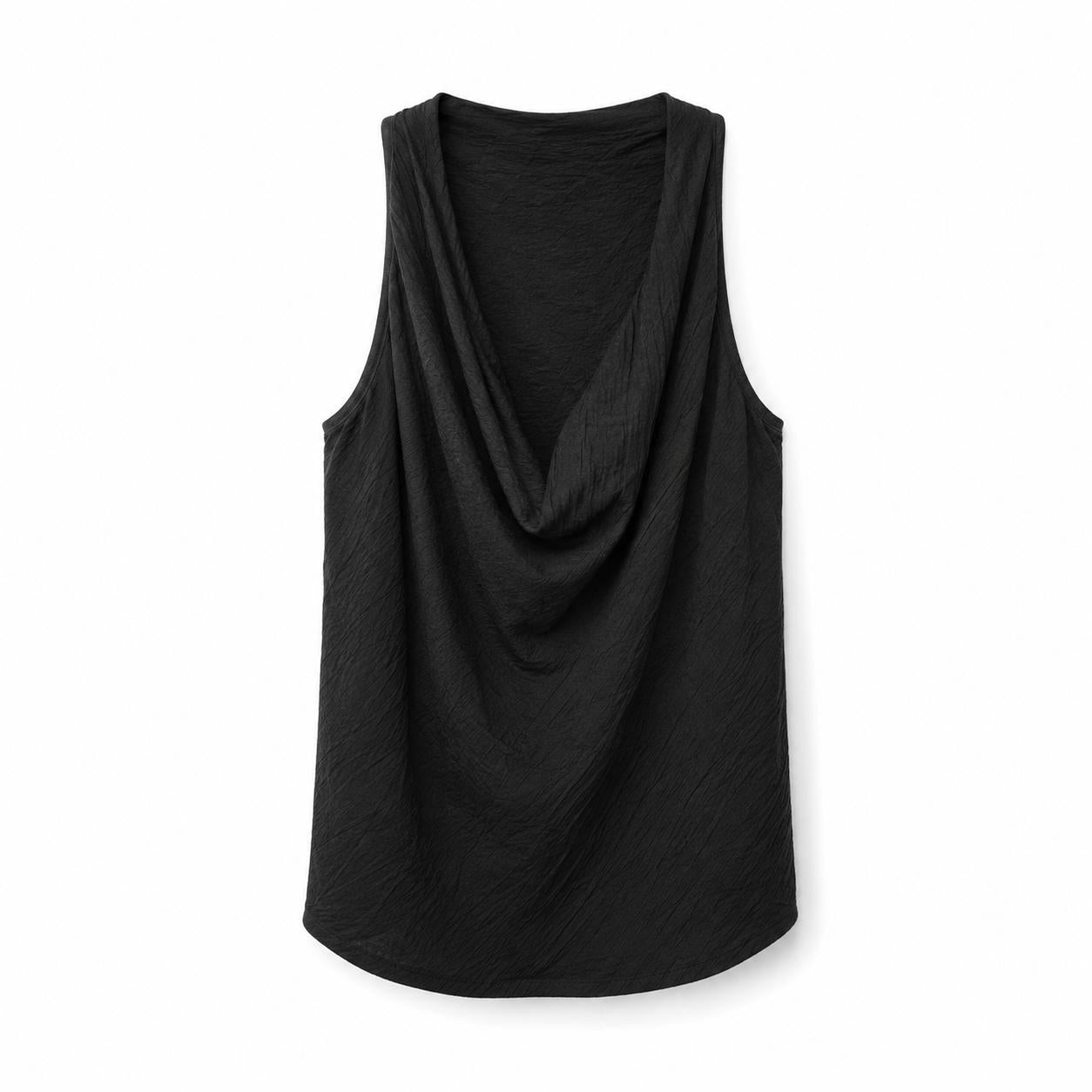 YULVET Top fluido sin mangas con escote drapeado efecto cuello vuelto y tejido texturizado