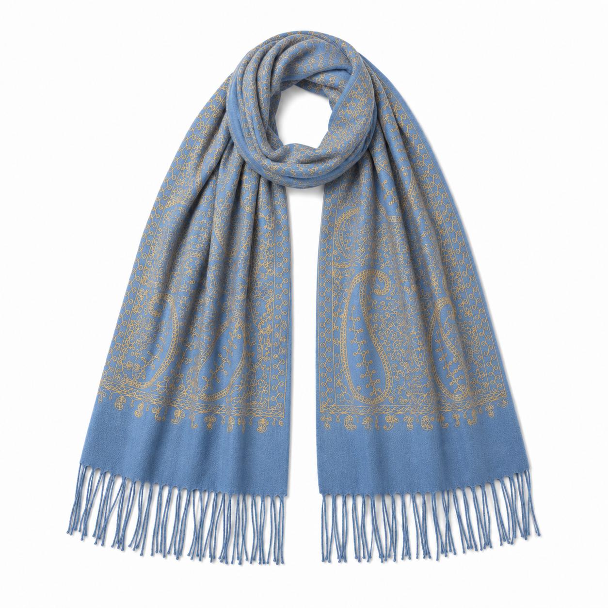 YULVET Bufanda de punto suave con estampado ornamental tipo jacquard, acabado elegante con flecos y diseño versátil para otoño e invierno