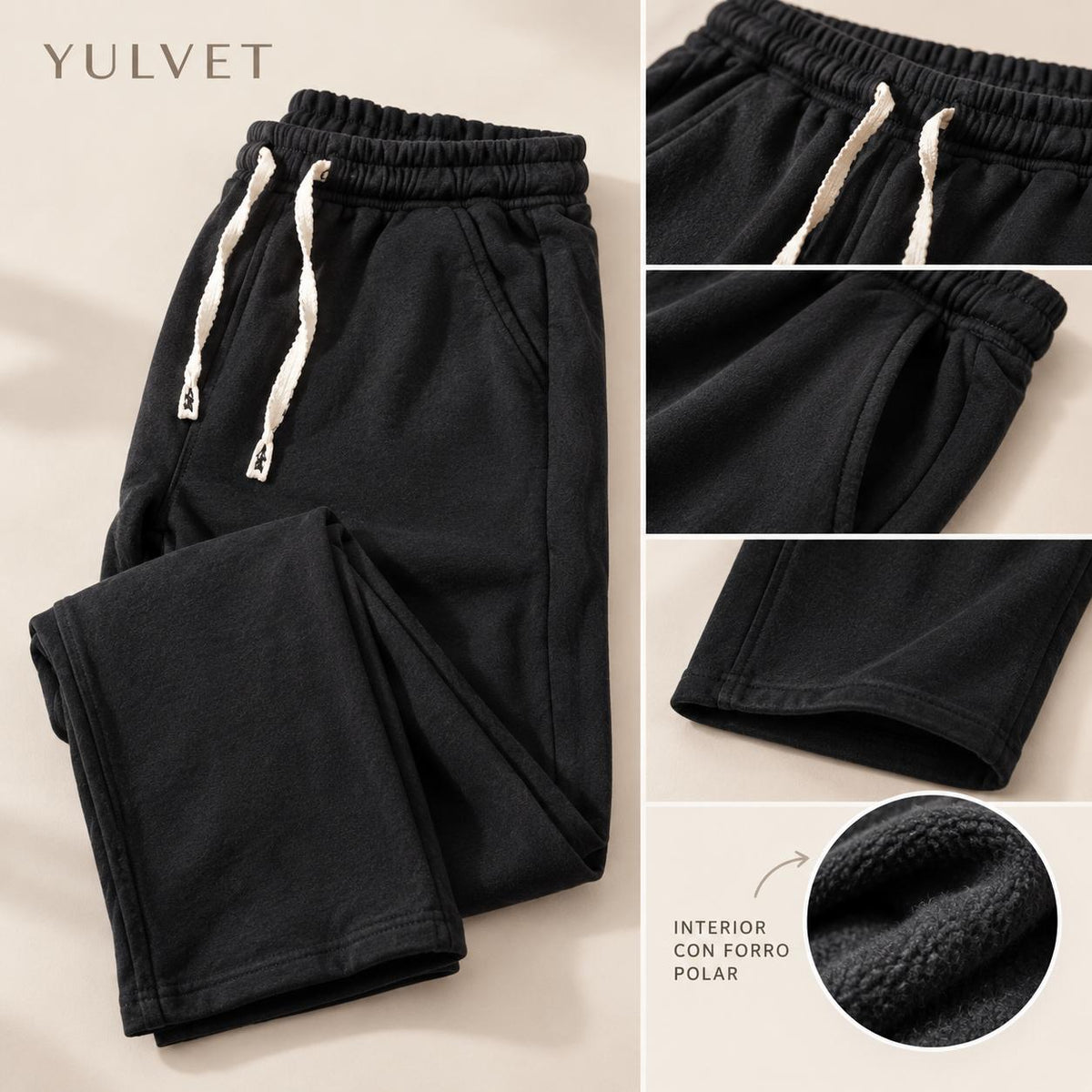 YULVET Pantalón de Mujer con Interior Afelpado, Corte Recto Holgado, Cintura Elástica con Cordón Ajustable y Bolsillos Laterales, Tejido Suave y Flexible