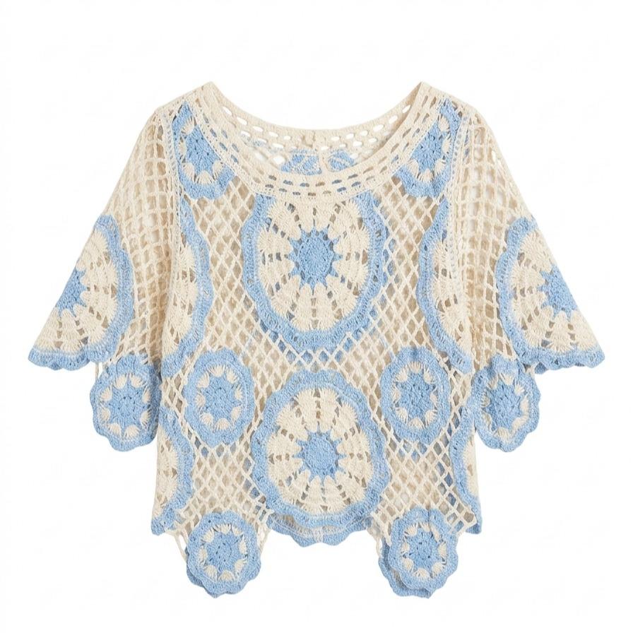YULVET Top de Crochet Calado con Diseño Floral Estilo Boho Chic