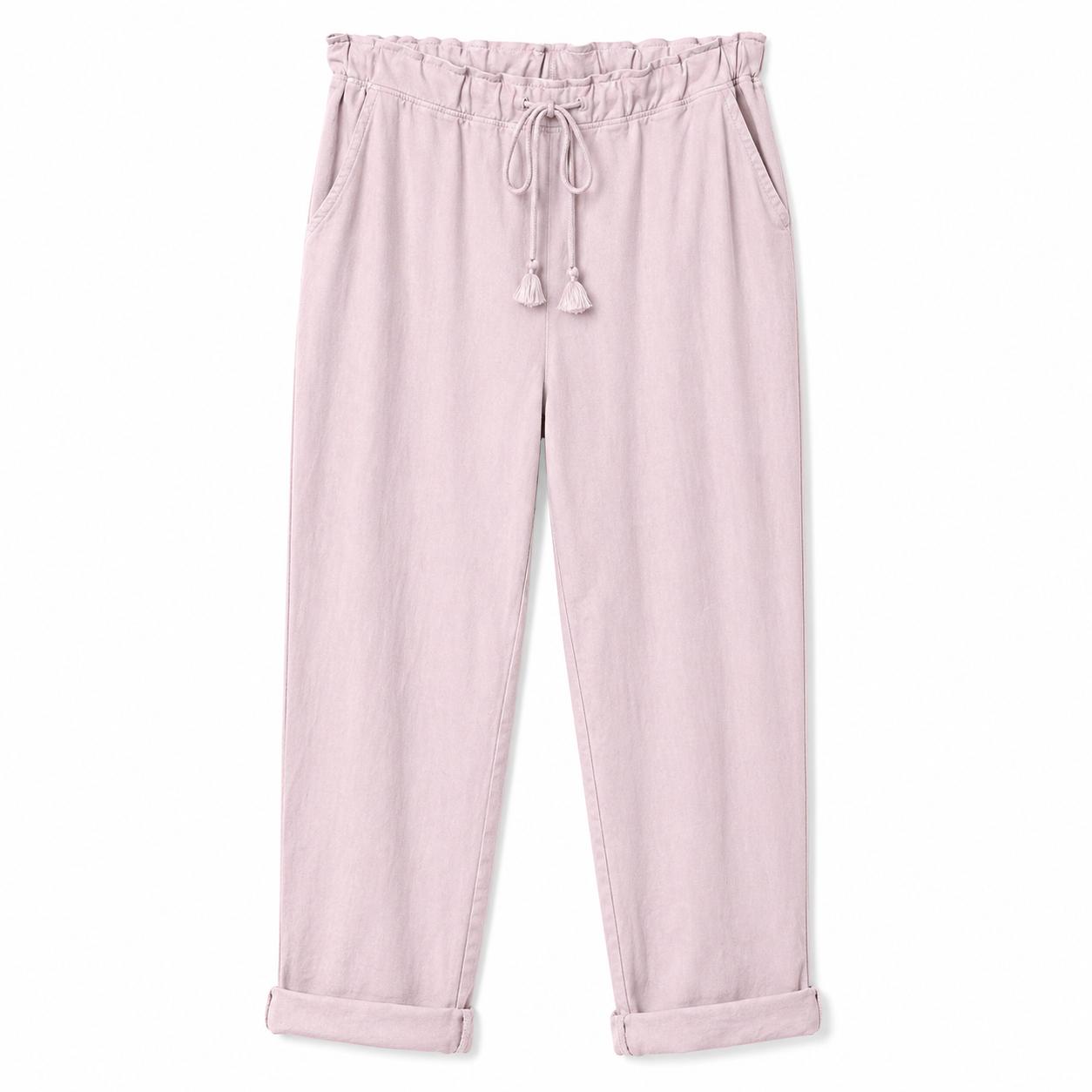 YULVET Pantalón de Algodón Corte Relajado con Cintura Elástica y Cordón Ajustable para Uso Diario con Bolsillos Laterales