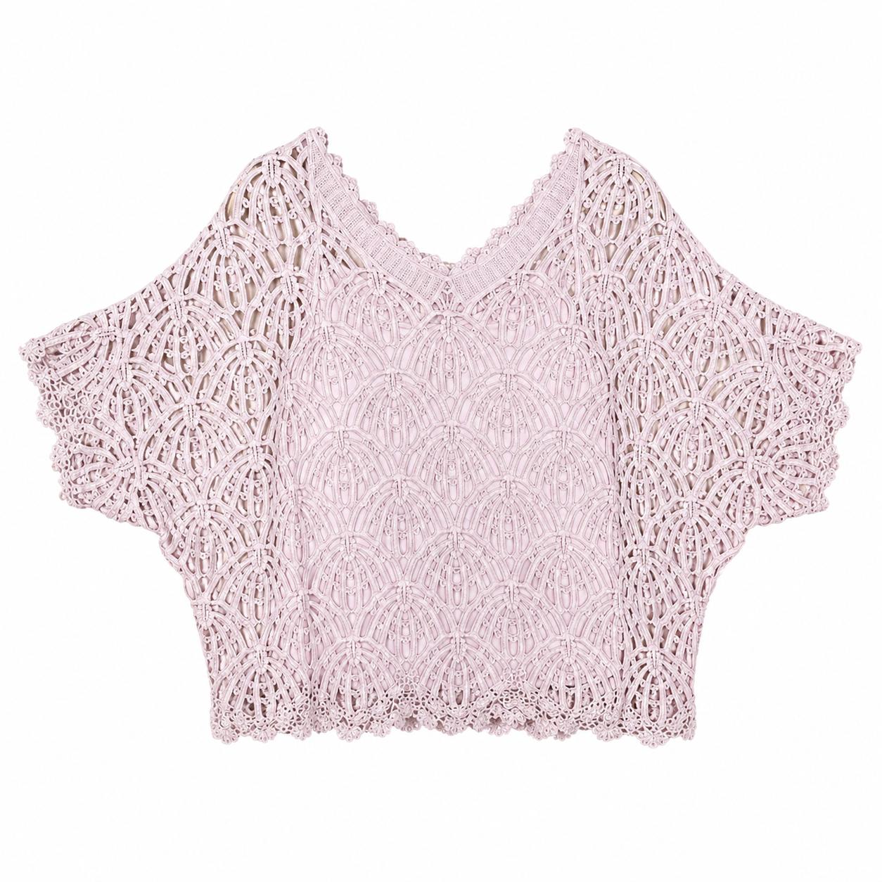 YULVET Blusa 2P de encaje calado con diseño artesanal y manga amplia fluida