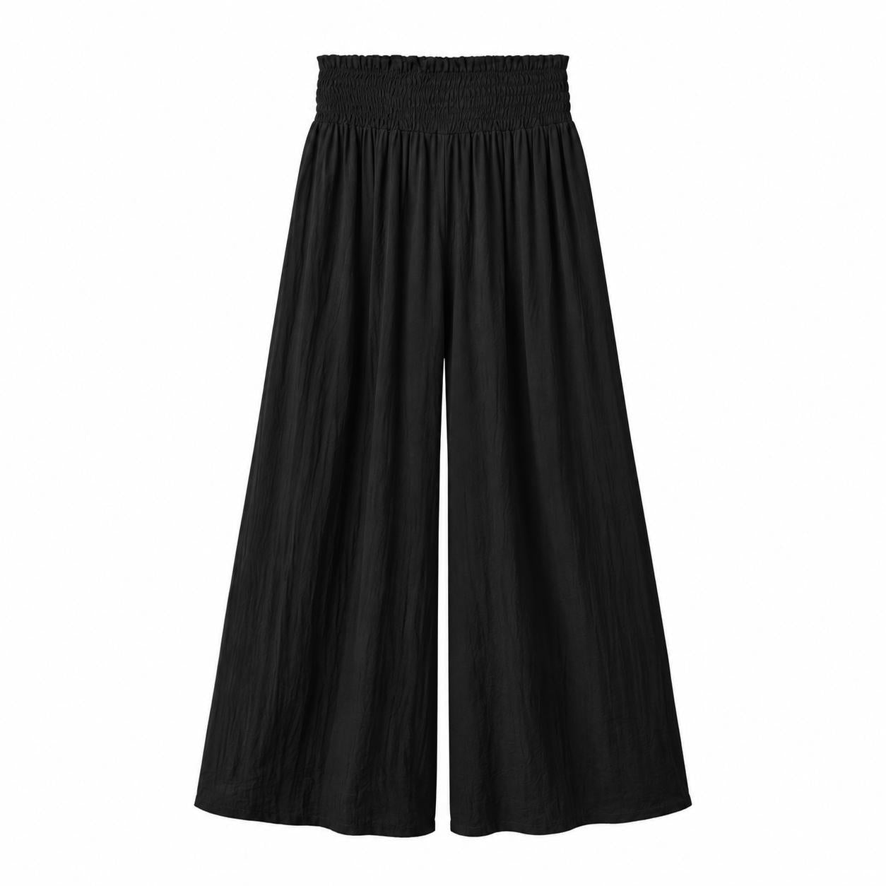 YULVET Pantalón palazzo fluido de tiro alto con cintura elástica fruncida y pernera ancha con caída ligera