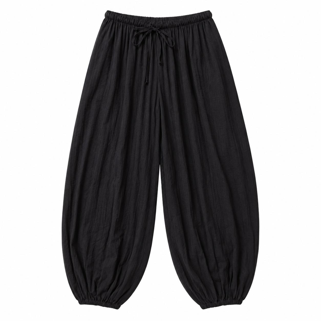 YULVET Pantalón fluido estilo bombacho con cintura elástica, cordón ajustable y bajo fruncido efecto globo