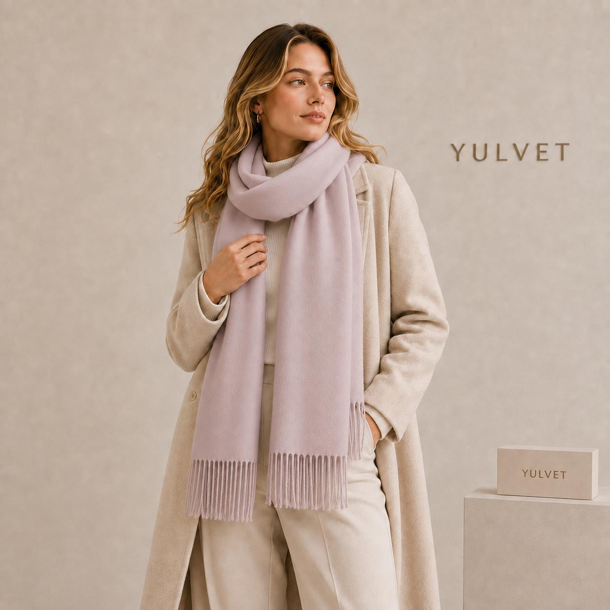 YULVET Bufanda grande para mujer de tacto suave con flecos, acabado liso y diseño elegante y versátil para uso diario, viajes y ocasiones especiales