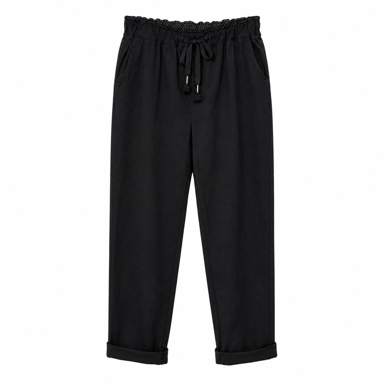 YULVET Pantalón de Algodón Corte Relajado con Cintura Elástica y Cordón Ajustable para Uso Diario con Bolsillos Laterales