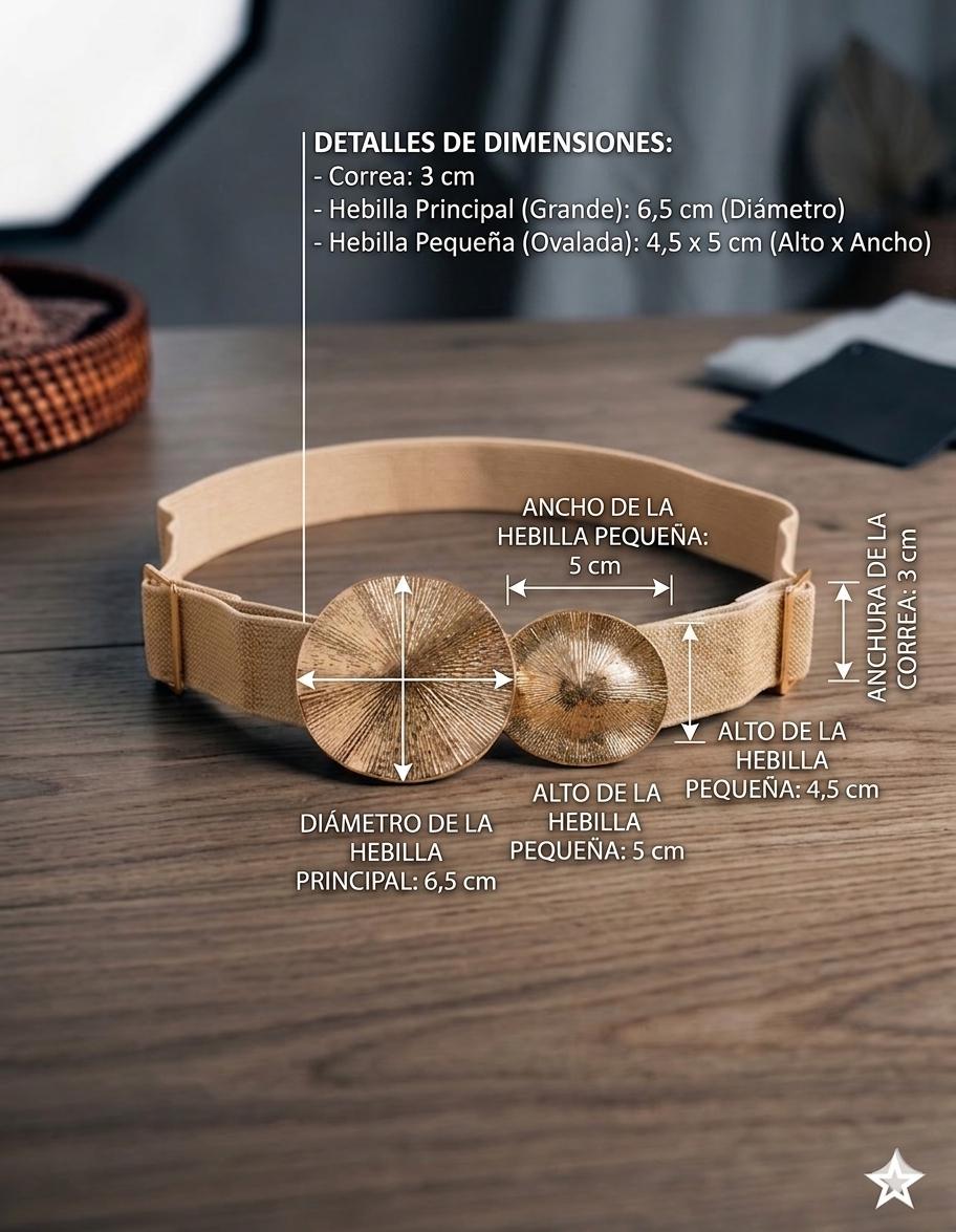 YULVET Cinturón Elástico Dorado con Doble Hebilla Circular Texturizada