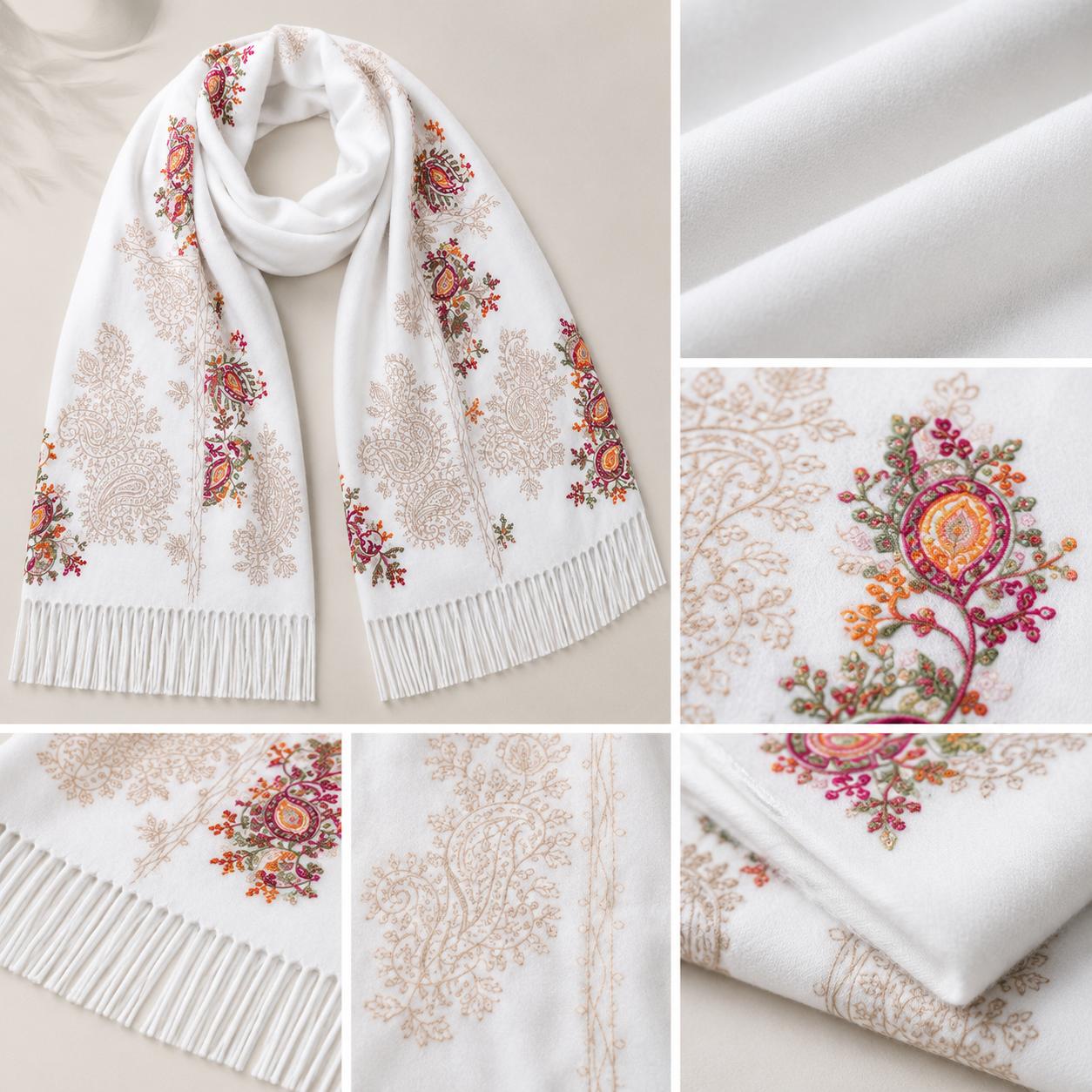 YULVET Bufanda de punto suave con estampado ornamental tipo jacquard, acabado elegante con flecos y diseño versátil para otoño e invierno