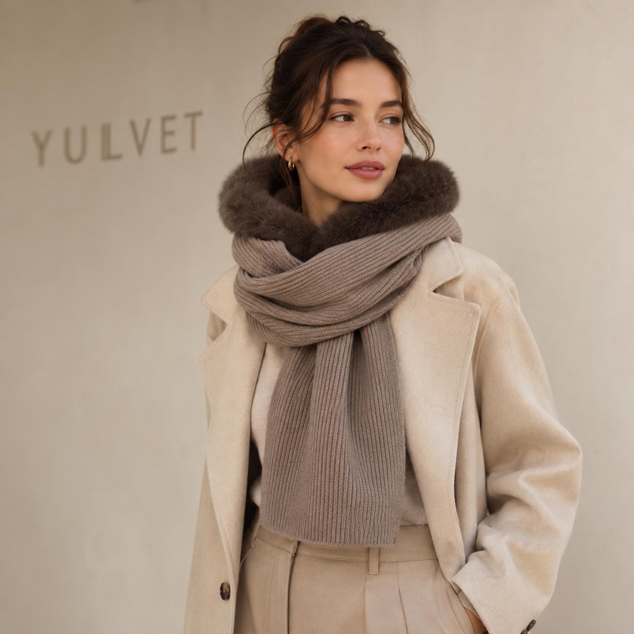 YULVET Bufanda Capucha 2 en 1 para Mujer con Borde de Pelo Suave, Tejido de Punto Cálido y Diseño Versátil para Otoño e Invierno