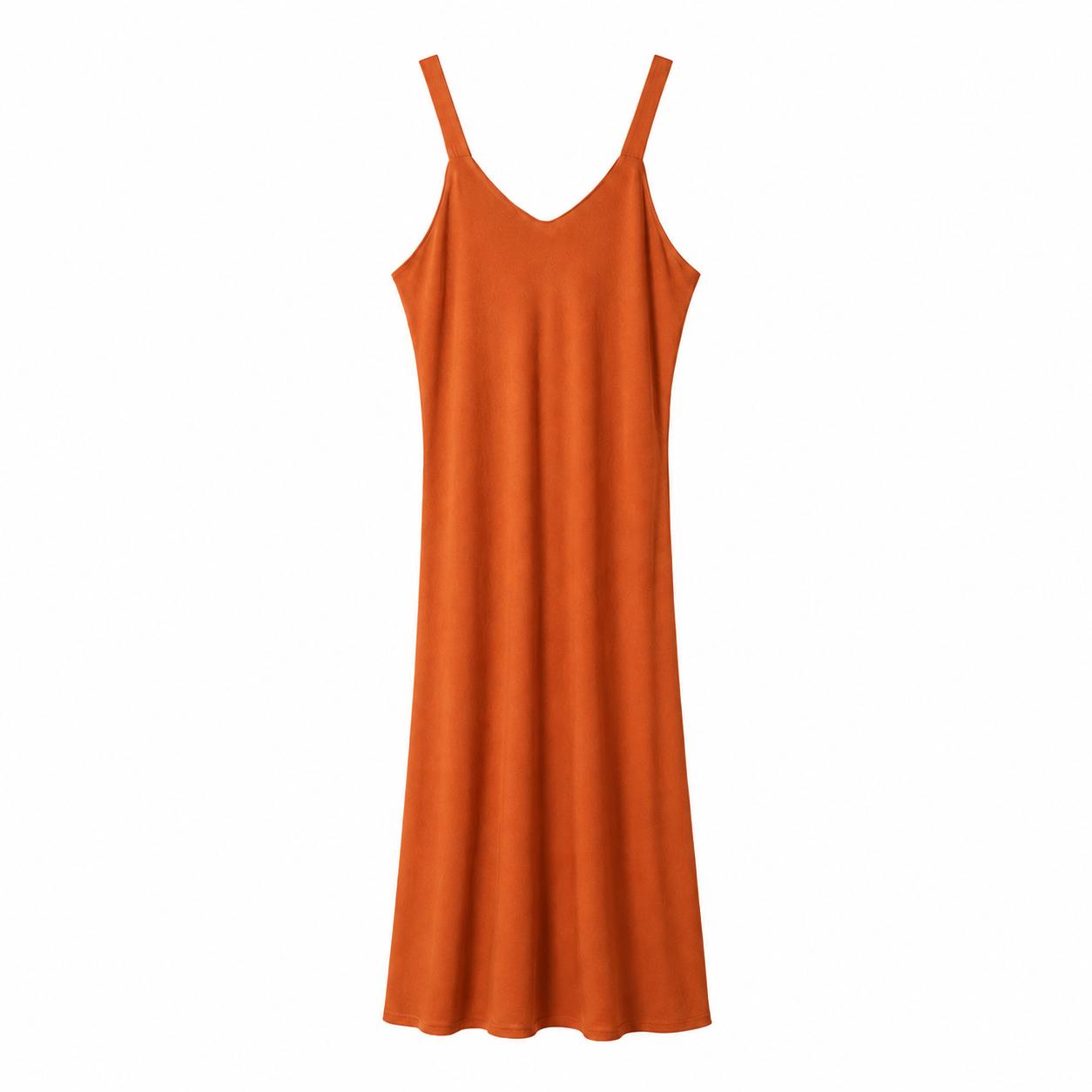 Vestido largo fluido YULVET de tirantes anchos con escote en pico y caída amplia efecto evasé