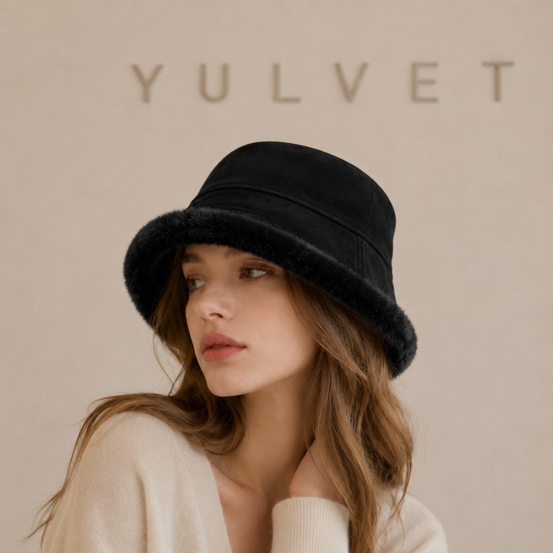 YULVET Sombrero Reversible de Mujer Tipo Bucket con Acabado Efecto Ante y Reverso de Pelo Suave, Gorro de Pescador de Copa Baja y Ala Caída para Otoño e Invierno