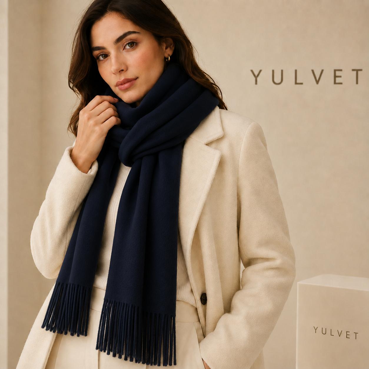 YULVET Bufanda grande para mujer de tacto suave con flecos, acabado liso y diseño elegante y versátil para uso diario, viajes y ocasiones especiales