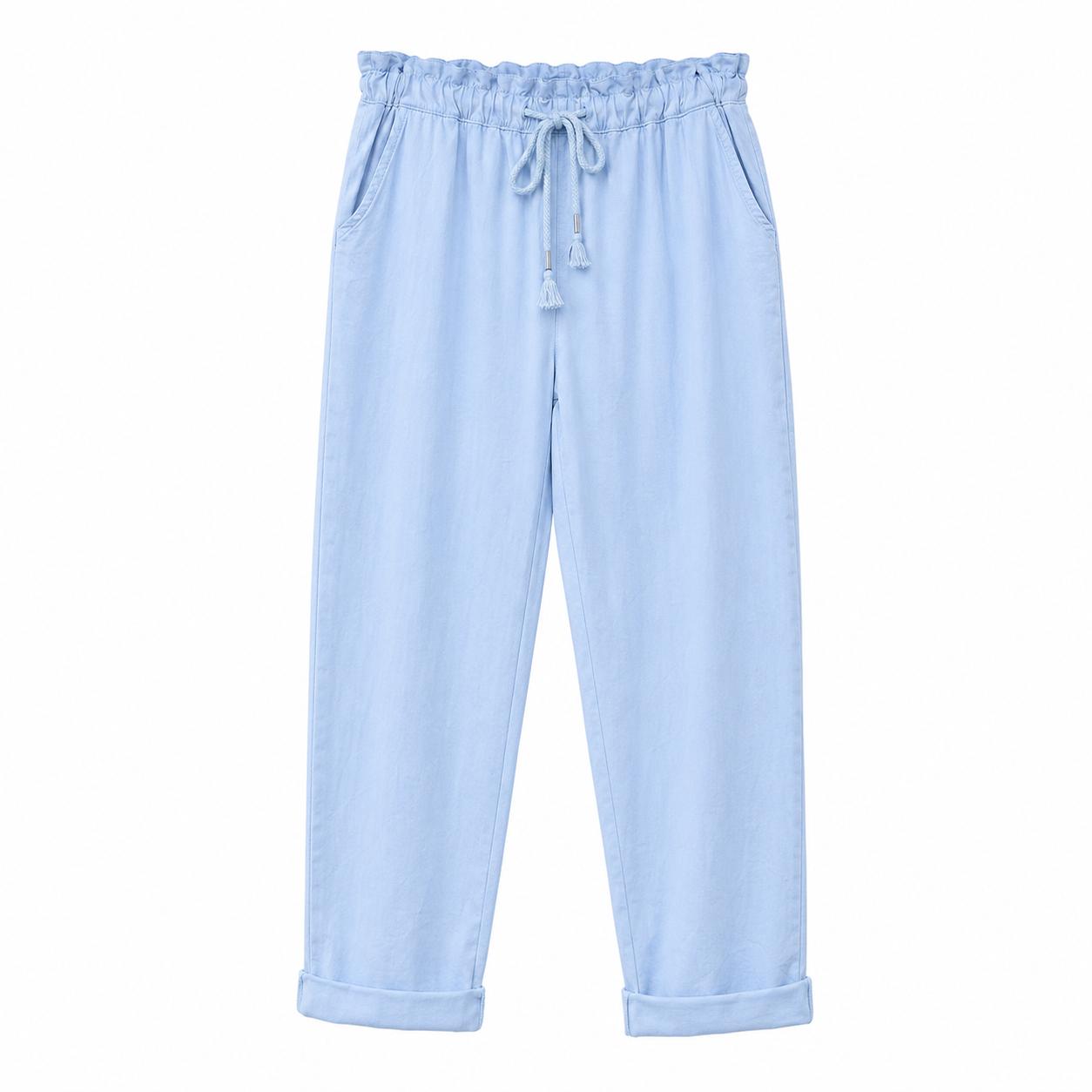 YULVET Pantalón de Algodón Corte Relajado con Cintura Elástica y Cordón Ajustable para Uso Diario con Bolsillos Laterales