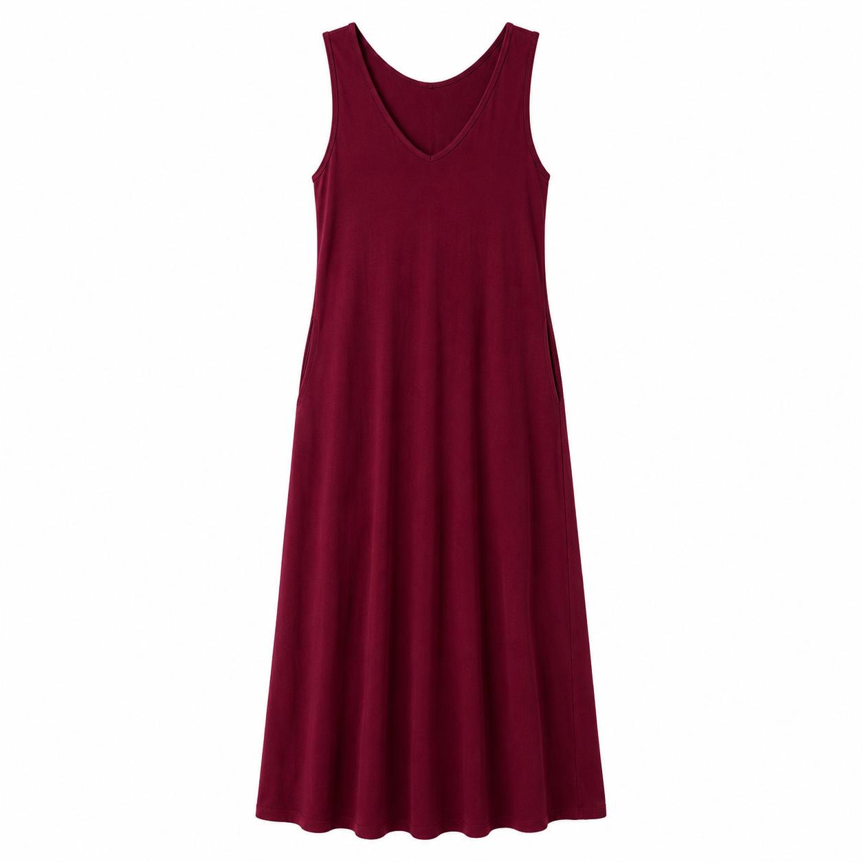YULVET vestido largo fluido sin mangas con escote en pico y bolsillos laterales de estilo cómodo y elegante