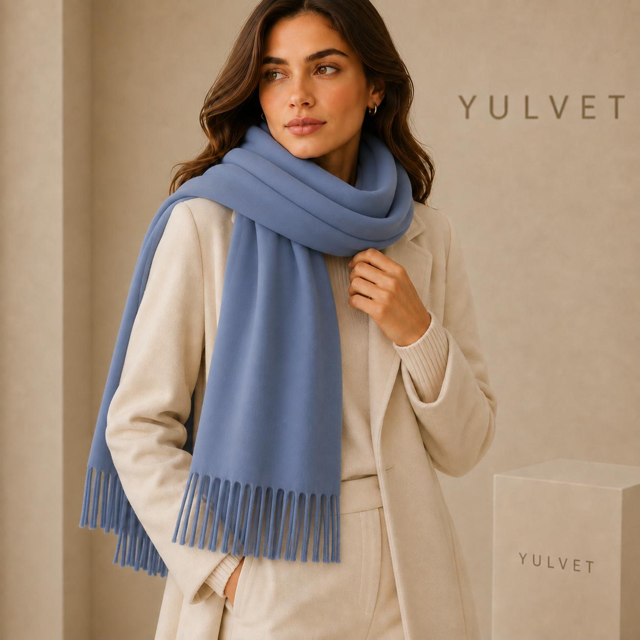 YULVET Bufanda grande para mujer de tacto suave con flecos, acabado liso y diseño elegante y versátil para uso diario, viajes y ocasiones especiales